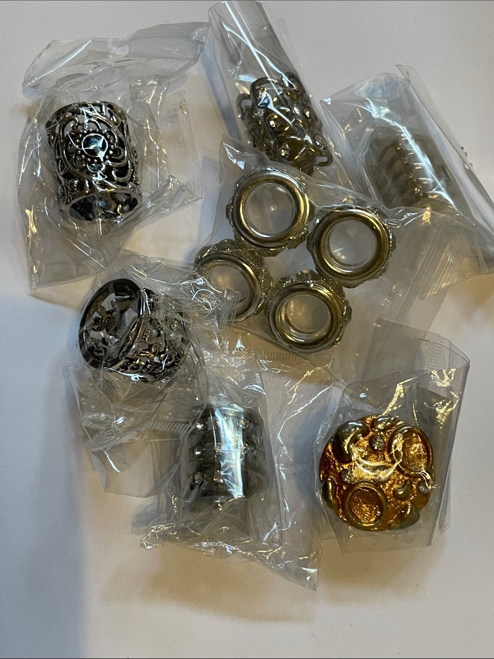 Decorative Metal Scarf Rings - Silver & Gold Tones 10 total NWT